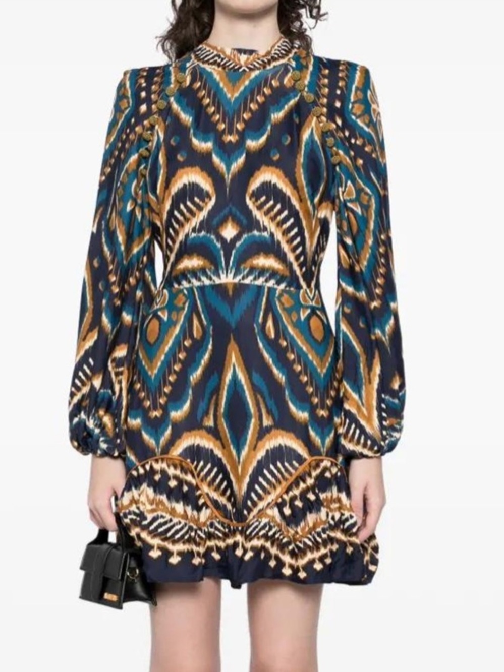Farm Rio Pineapple Ikat Dress Anthropologie Long-Sleeve Raglan Button Size M